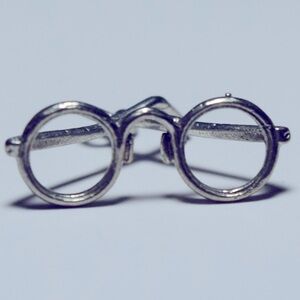 Vintage Sterling Silver 3D Round Glasses Charm. Preppy Academic Optometr…